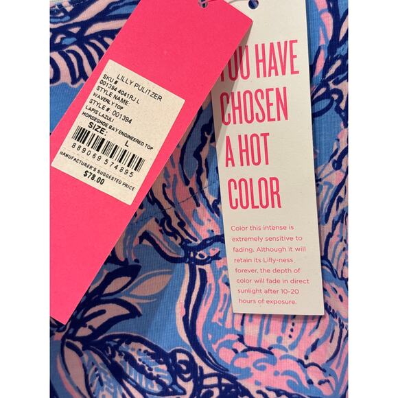 LILLY PULITZER NWT Waverly Top 3/4 Sleeve Lapis Lazuli Horseshoe Bay L - Picture 4 of 7